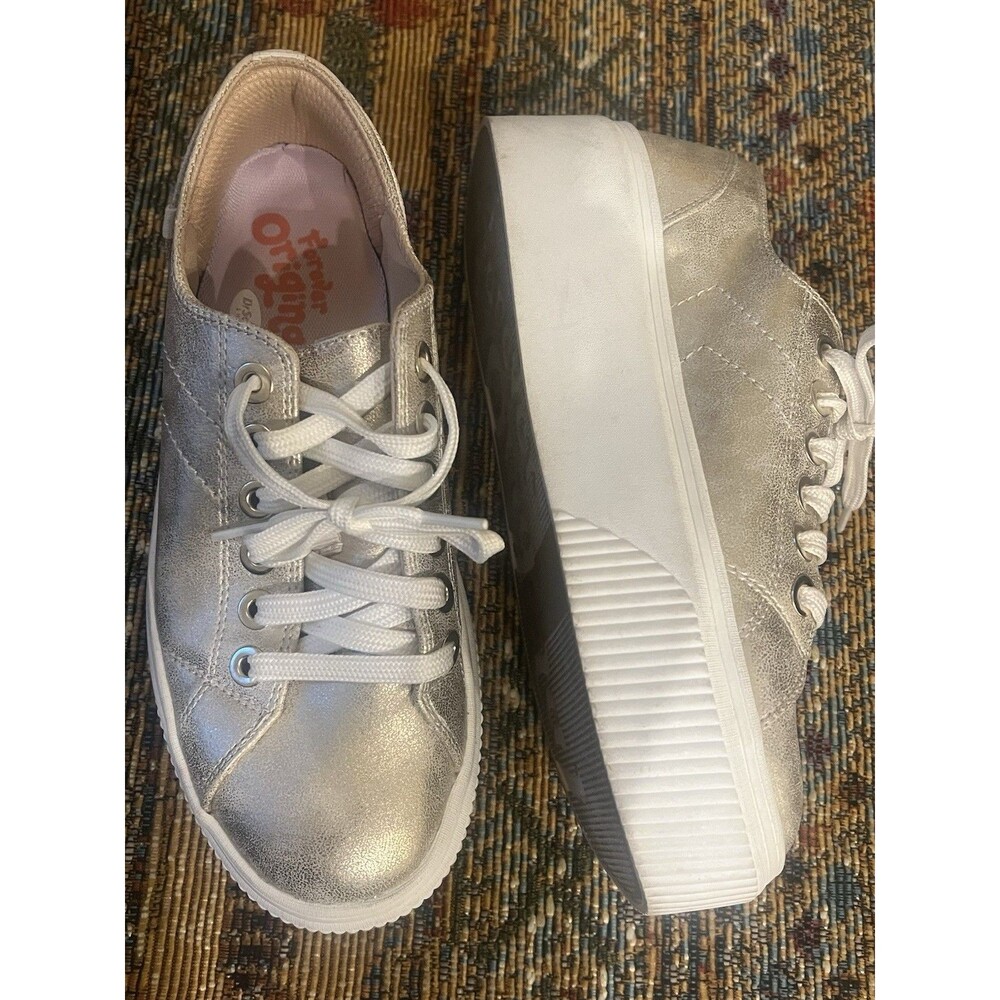 Dr Scholl’s For Now Platform Sneakers Gold Leather Comfort Travel  Sz 8
